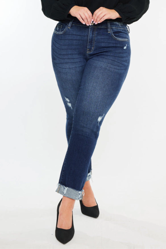 KanCan Women's Plus Essentials Mid Rise Slim Straight Leg Jeans Emely