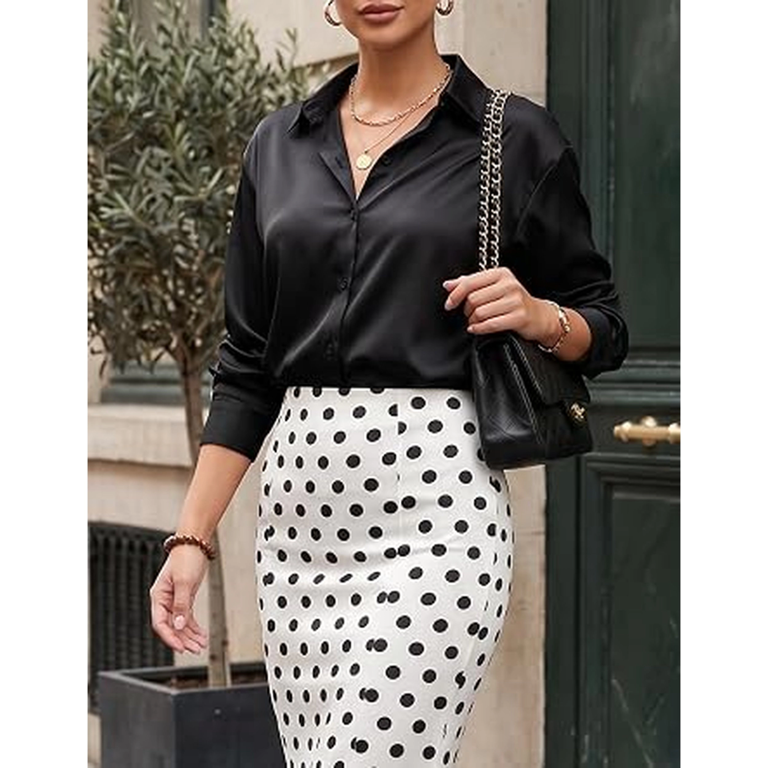 Zeagoo Silk Tops for Women Satin Long Sleeve V Neck Casual Office Work Blouse Tunic