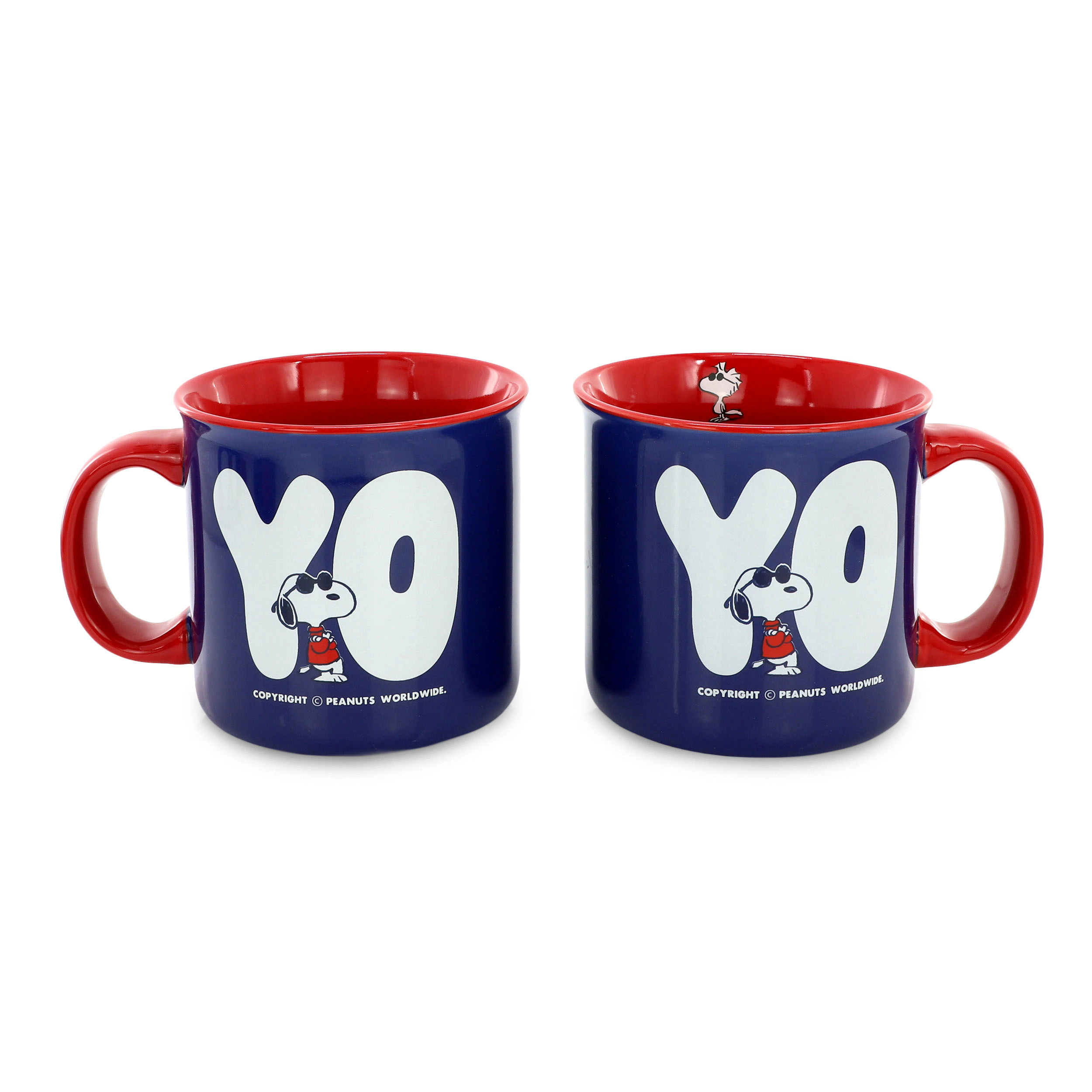 Peanuts 75th Anniversary 21 Ounce 4- Piece Set in Blue Camper Shape Mug