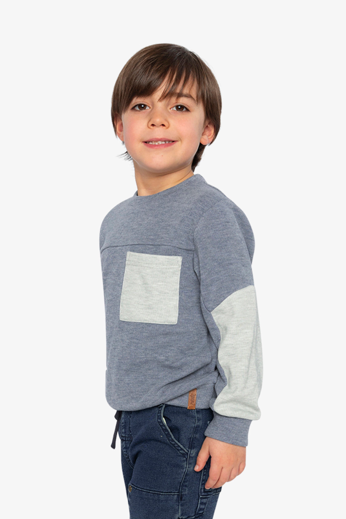 Deux par Boys Colorblock Brushed Jersey Crewneck Top with Chest Pocket
