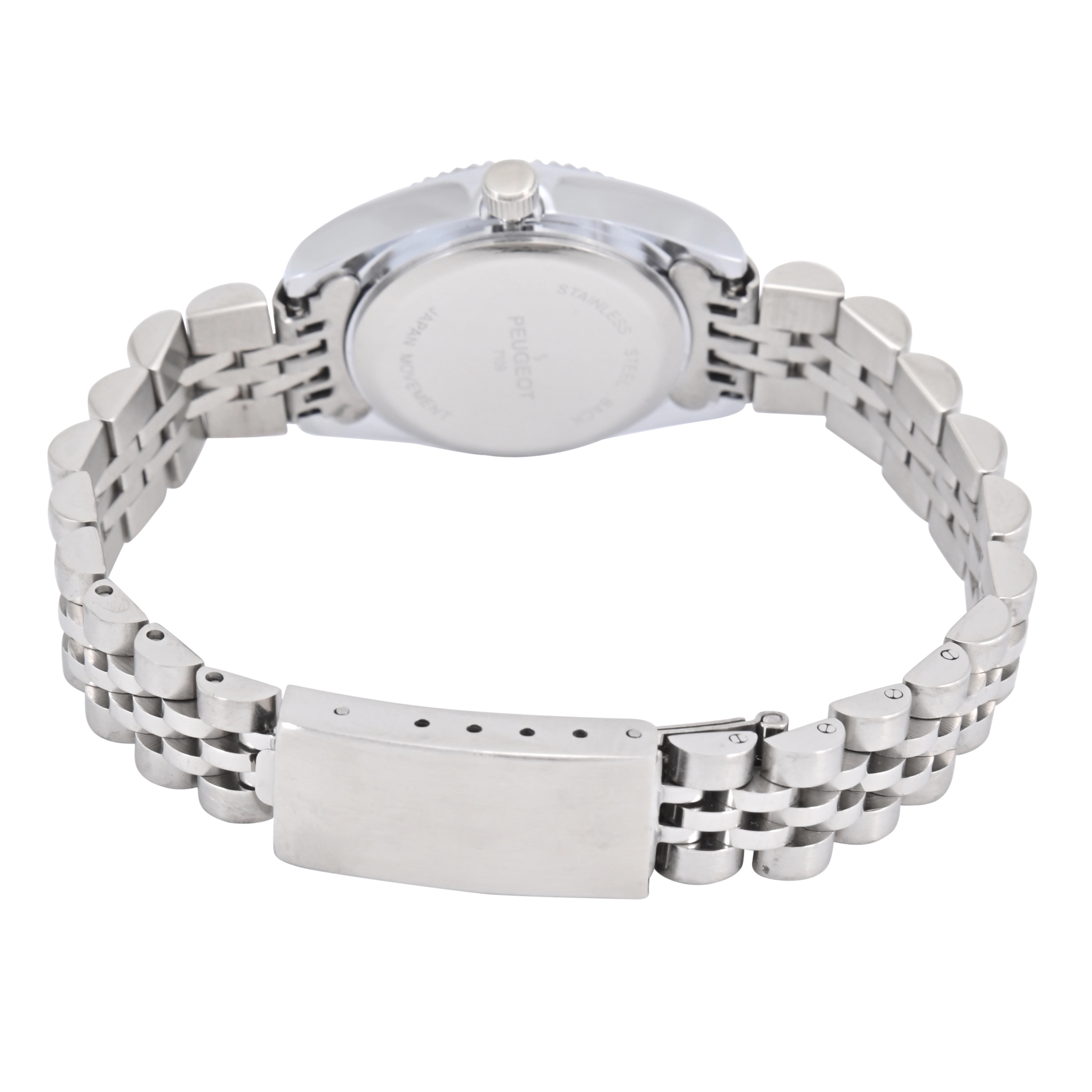Peugeot Women's Silver-Tone 25mm Fluted Bezel Steel Bracelet Watch with Blue Dial