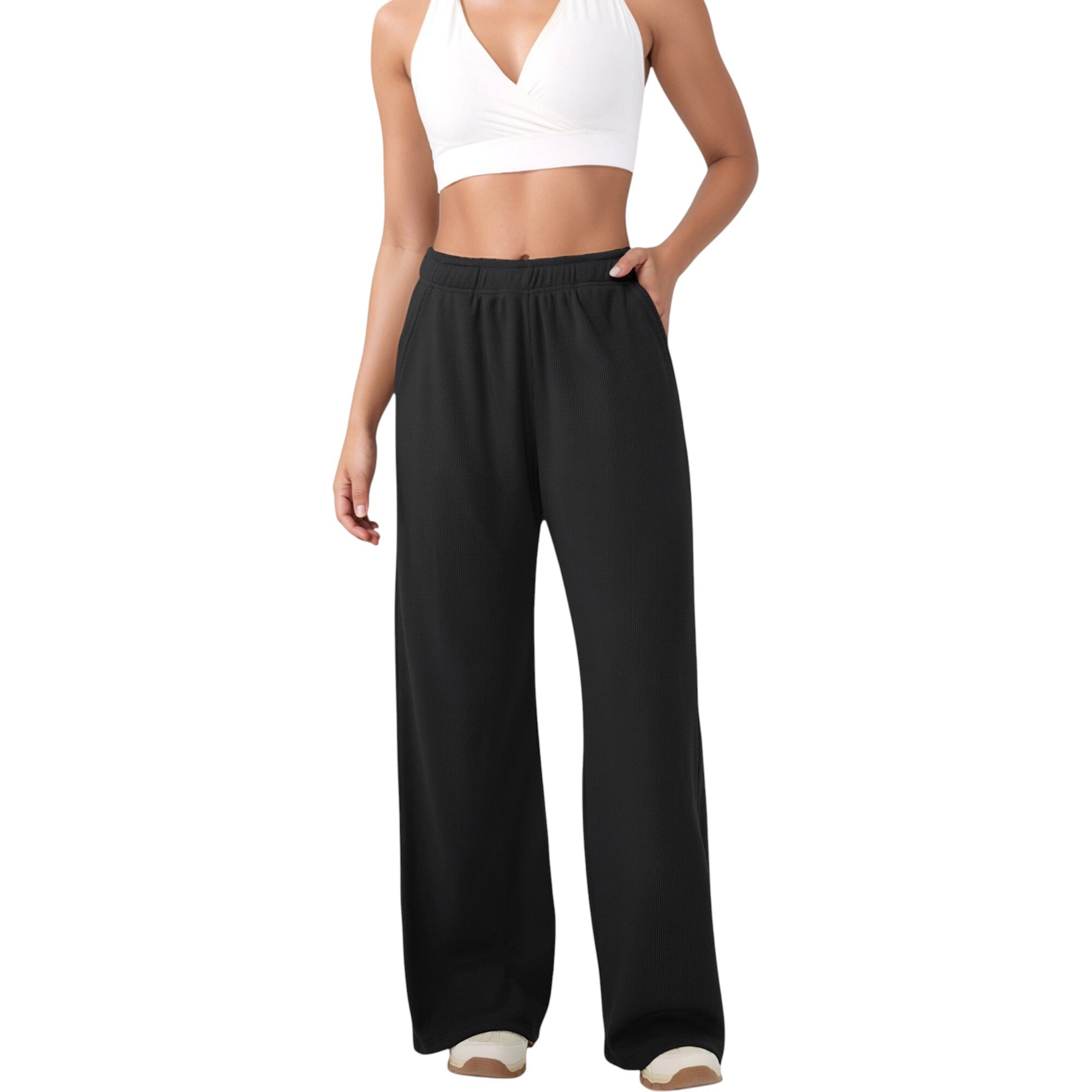 Anna-Kaci Womens High-Waist Wide-Leg Athletic Pants with Side Pockets