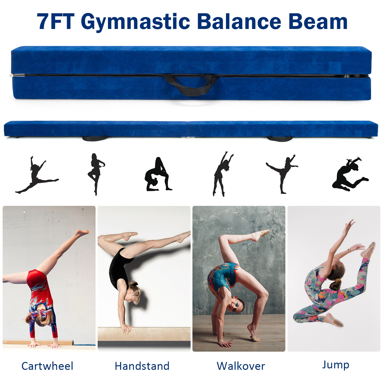 SUGIFT 7-ft Folding Portable Floor Balance Beam for Gymnasts 154-lb Capacity 82.5-in Training Yoga Balance Aid Blue