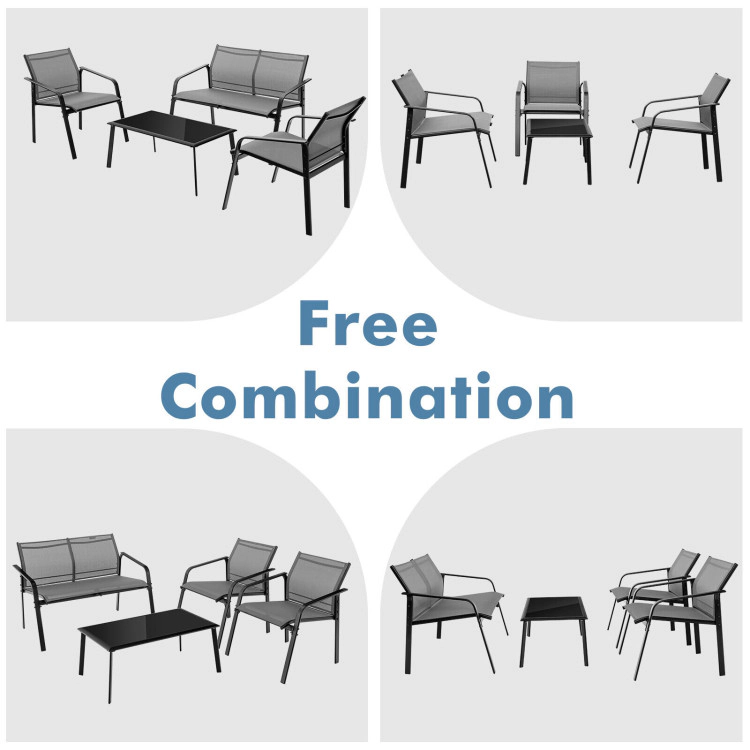 Hivvago 4 Pieces Patio Furniture Set With Armrest Loveseat Sofas And Glass Table Deck