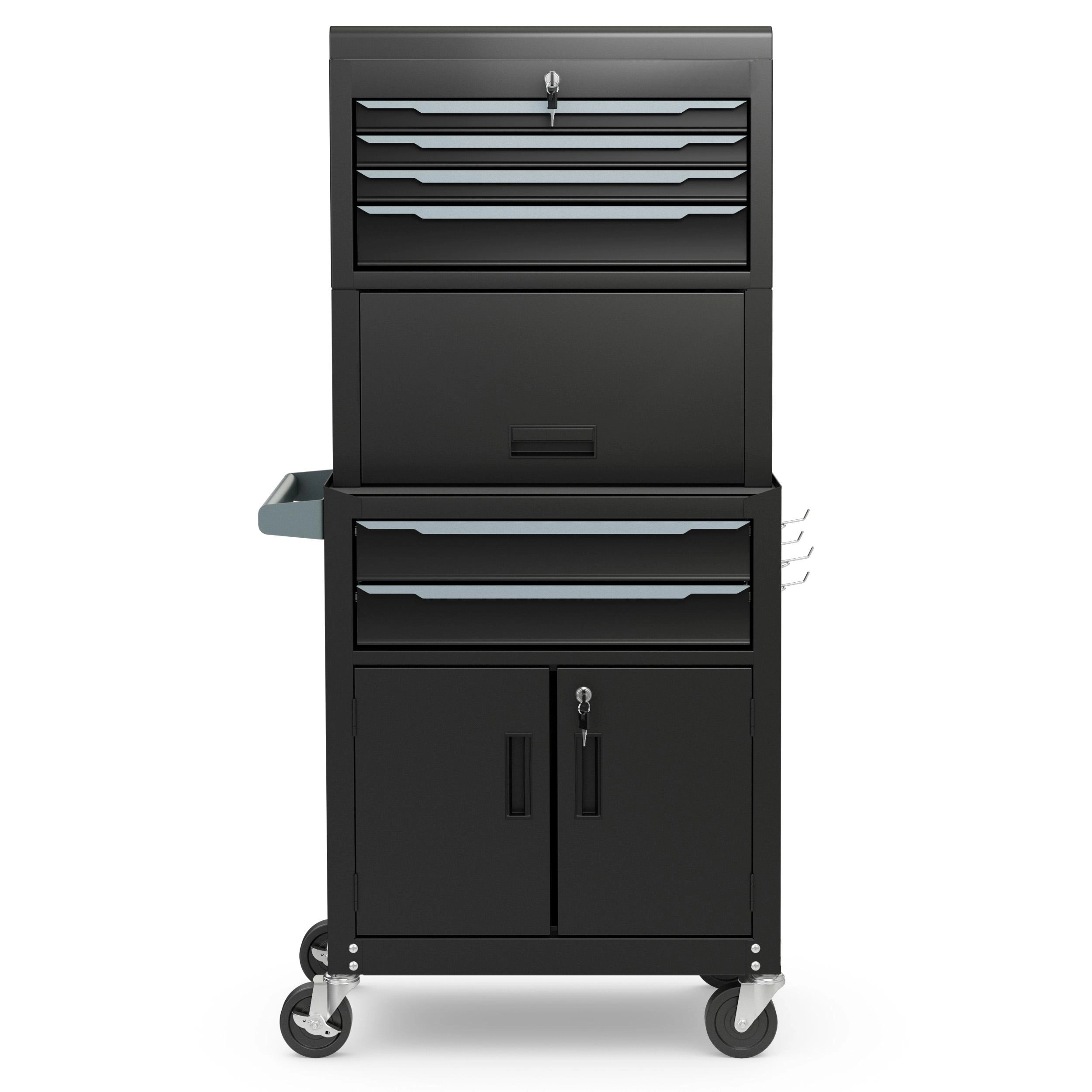 SUGIFT 3-in-1 6-Drawer Rolling Metal Tool Chest Storage Cabinet 330-lb Capacity 28-in Wide Detachable Top Chest Black