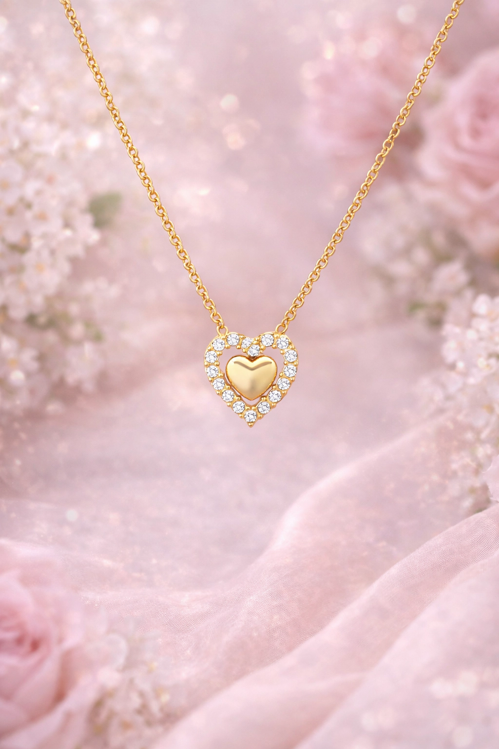 CHANTEUR Girls 18K Gold-Plated Brass Heart Pendant Necklace - Adjustable 15" + 4"