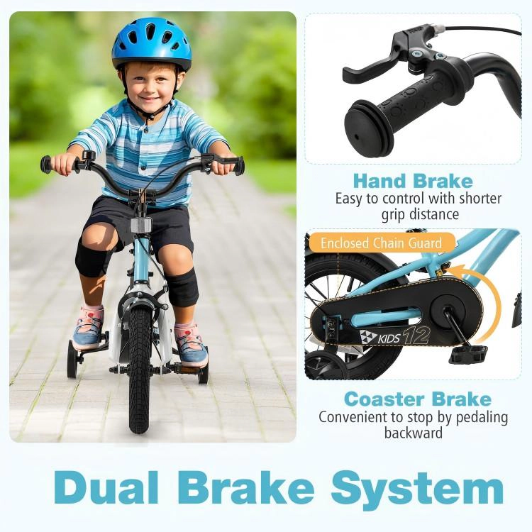 SUGIFT Adjustable 12-Inch Kids Bicycle with Training Wheels 110-lb Seat Capacity Ages 3-4 Years Blue