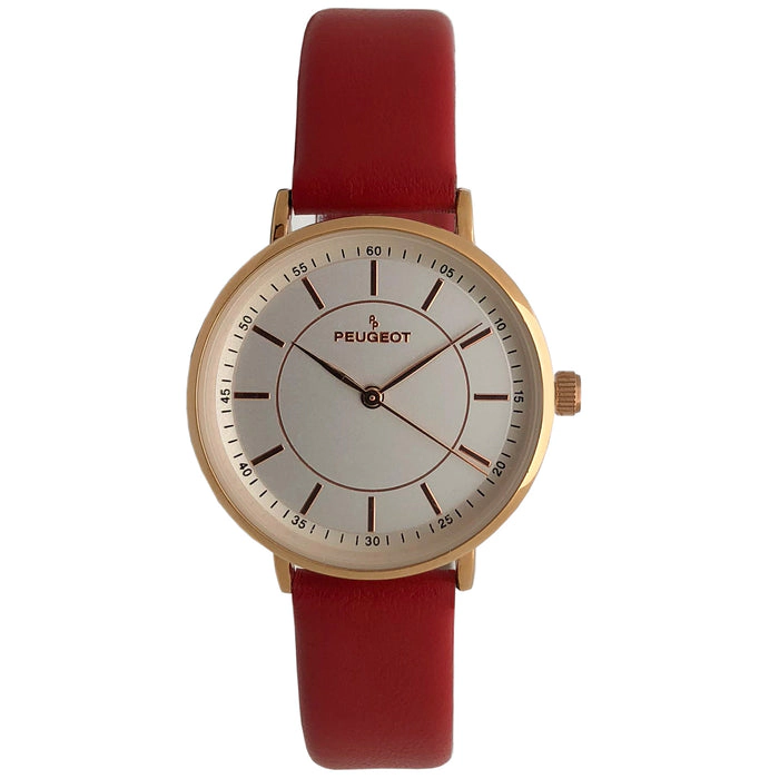 Peugeot Women's 30mm Red Modern Calfskin Leather Strap Watch