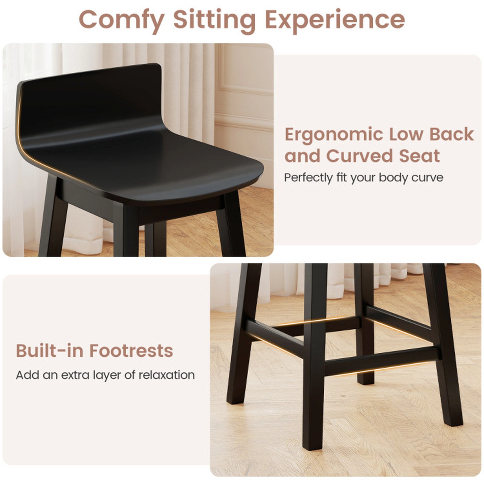 SUGIFT 24.5-in Seat Height Swivel Wooden Bar Stools with Low Back 350-lb Capacity Set of 4 Walnut/Black/White