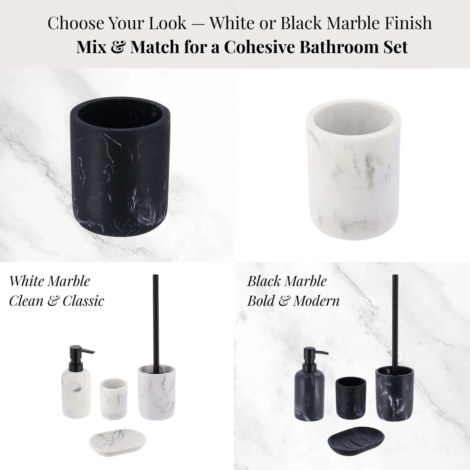 Evideco French Home Goods Marble-Effect Polyresin Toothbrush Holder, Polished Cylinder