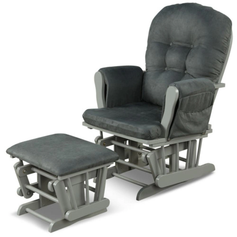 Hivvago Wood Glider And Ottoman Set With Padded Armrests Detachable Cushion