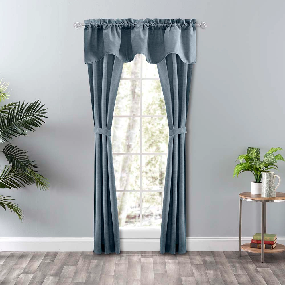 Ellis Curtain Lisa Solid Poly Cotton Duck Fabric Tailored Panel Pair with Ties 56" x 63" Dusty Blue