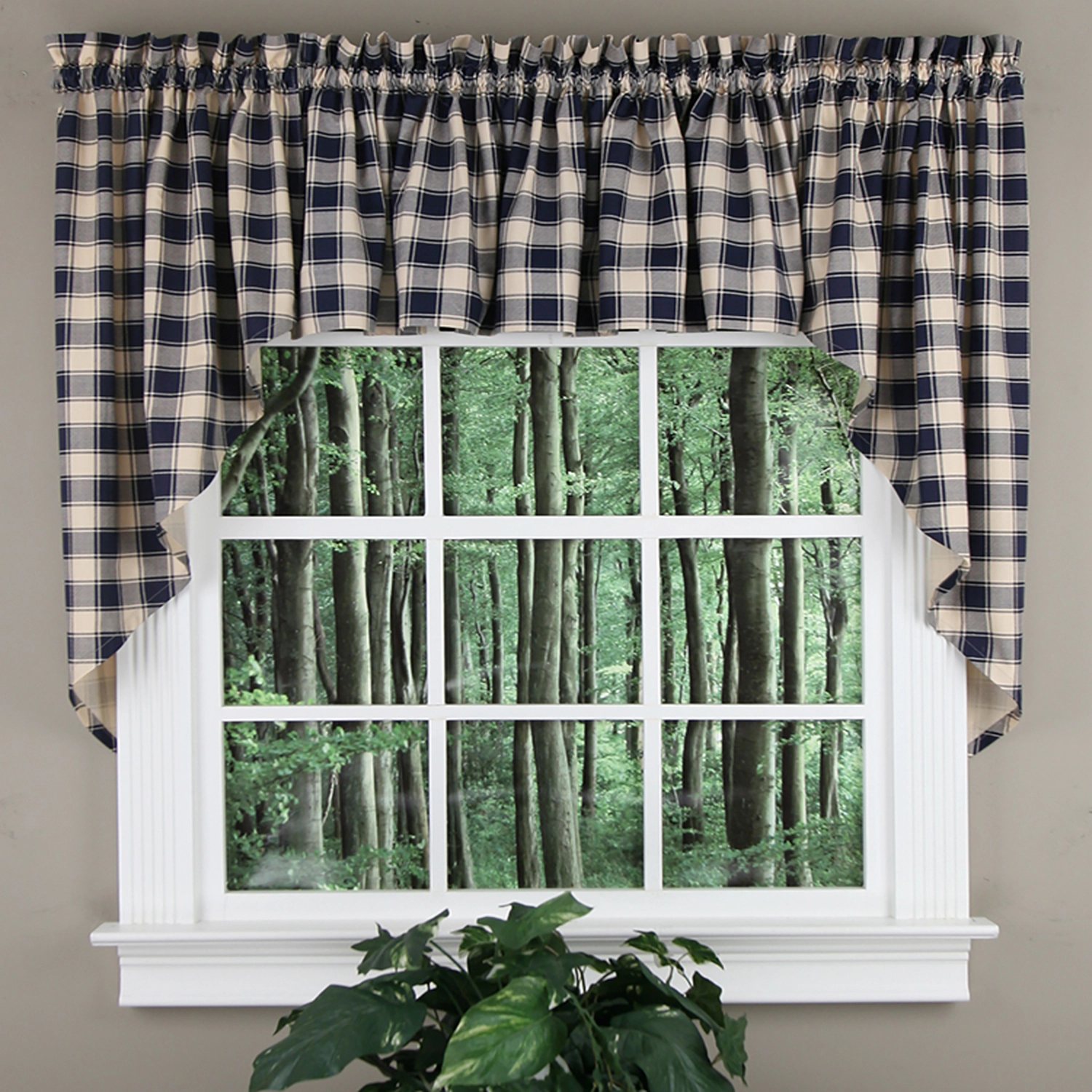 Ellis Curtain 50% Polyester 50% Cotton Country Check With 1.5" Rod Pocket Tailored Window Swag 56" x 36" Navy