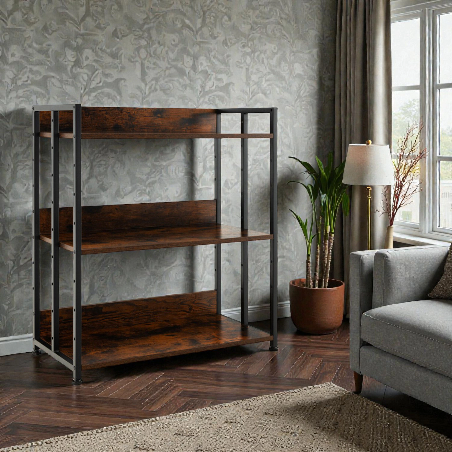 Hivvago Contemporary 3-Tier Adjustable Storage Bookcase for Living Spaces