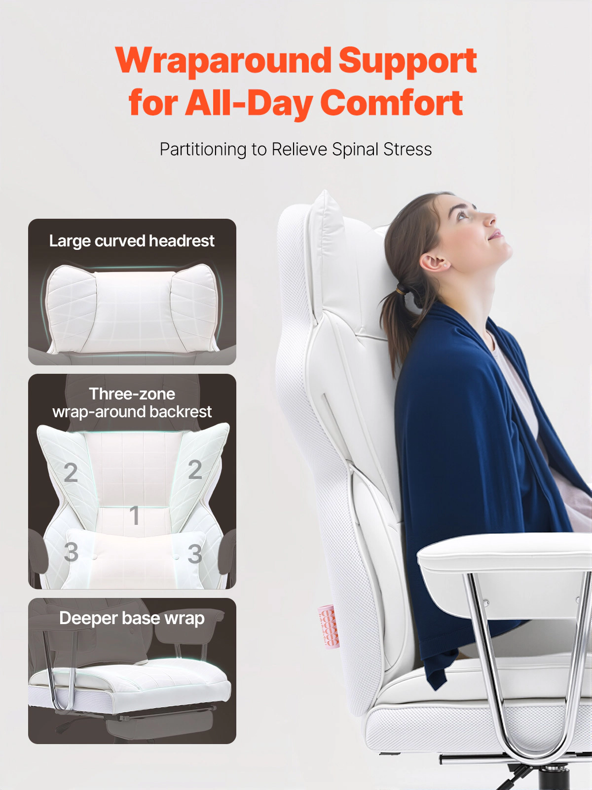 HONGGE Reclining Office Chair with Footrest Heavy Duty PU Leather Office Chair Executive Office Chairs with Lumbar