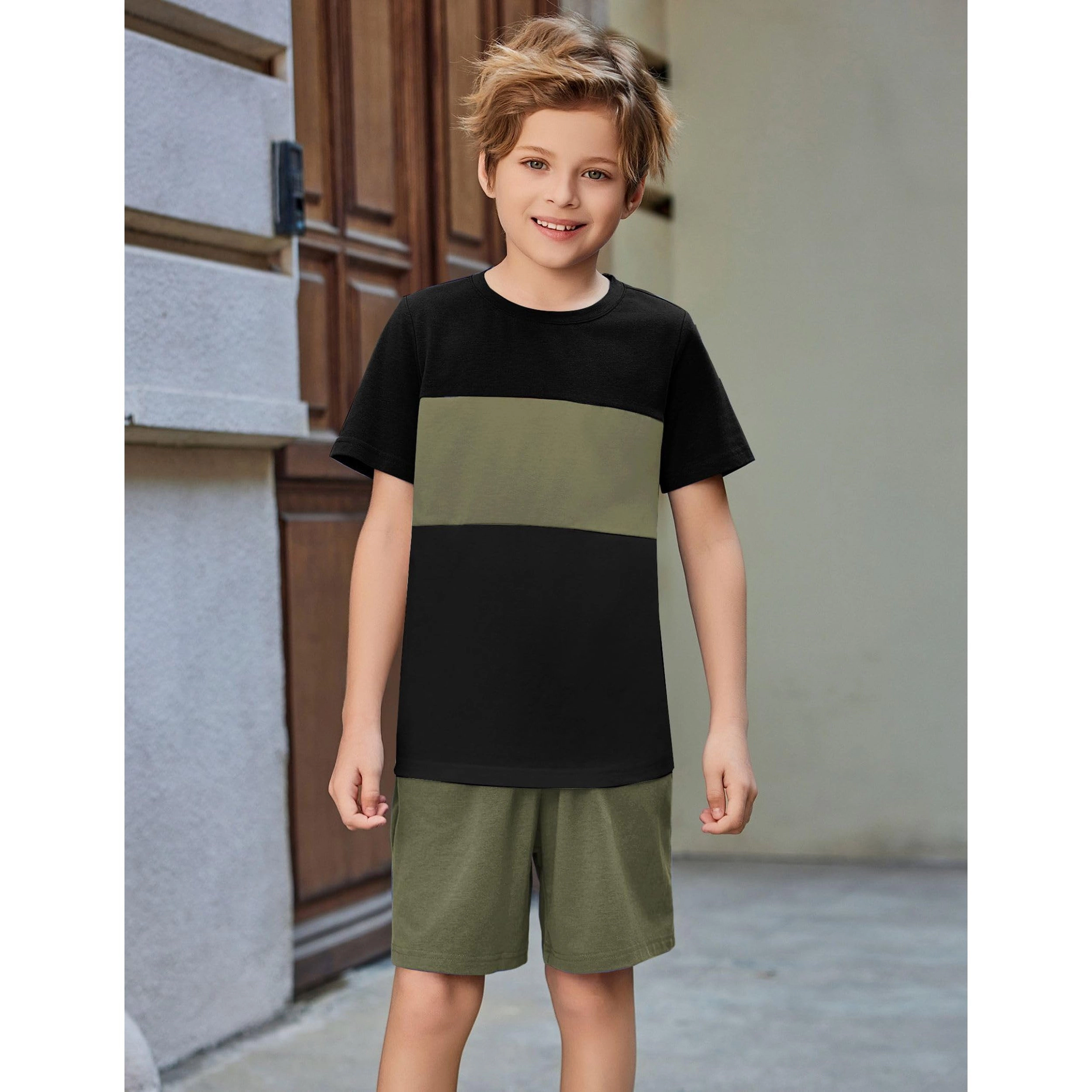 Arshiner Boys Block Set Tshirt And Shorts Kids Summer Outfit