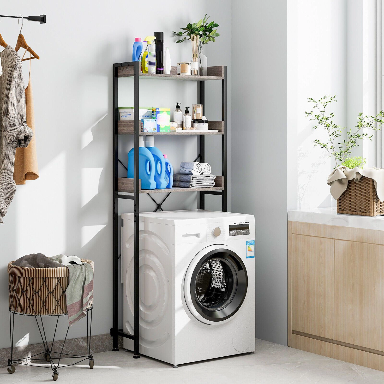 SlickBlue Bathroom Over Toilet Organizer with 3 Shelves and Hooks