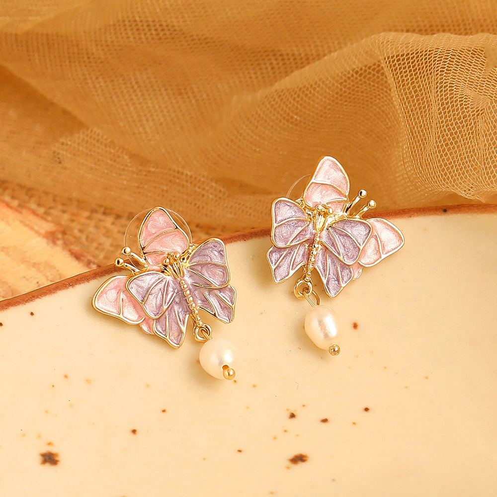 SOHI Women's Lavender Duo-Papillon Drop Earrings