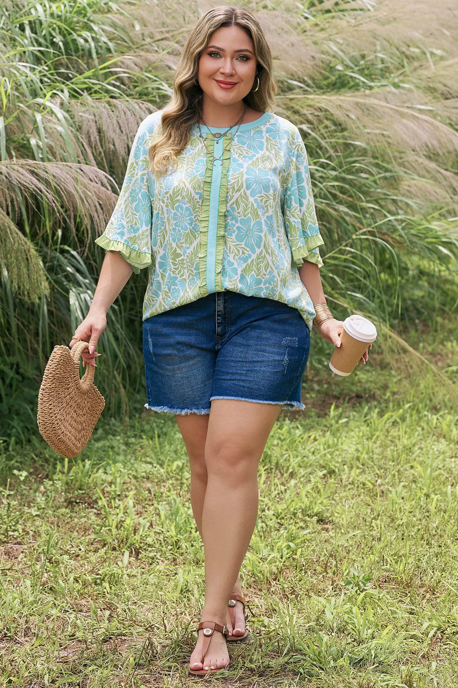 Threaded Pear Elina Trim Short Sleeve PLUS Blouse