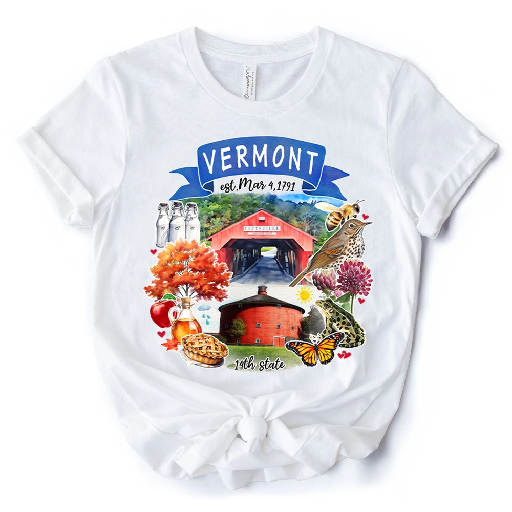 OrnamentallyYou Unisex Artistic Vermont State Themes And Landmarks T-Shirt