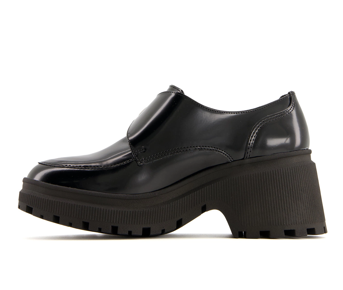 Andrea Womens Chunky Sole Heeled Patent Moccasins