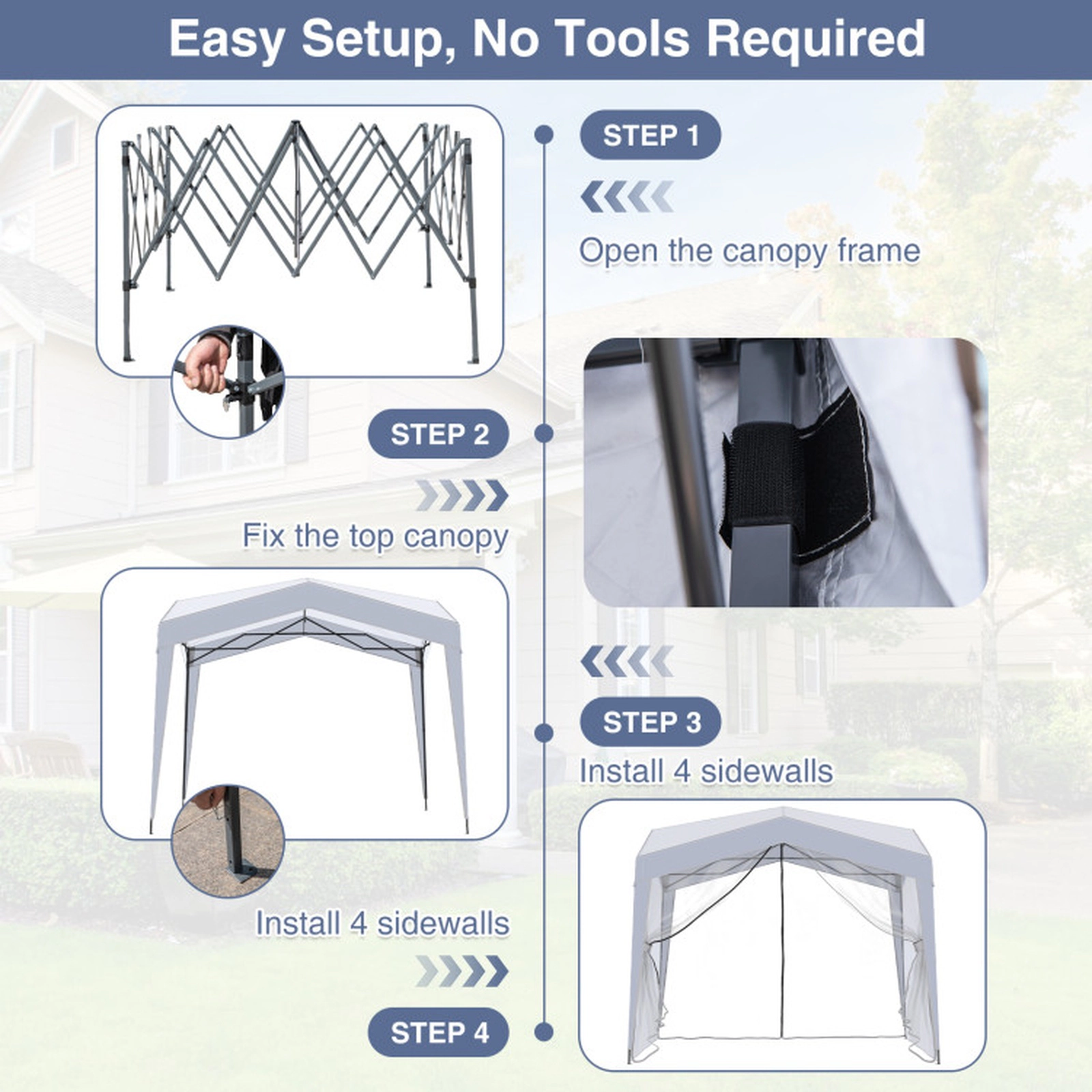 SUGIFT Pop Up Canopy Tent with 4 Sidewalls and Mesh Netting Portable Outdoor Shelter with Wheeled Bag White