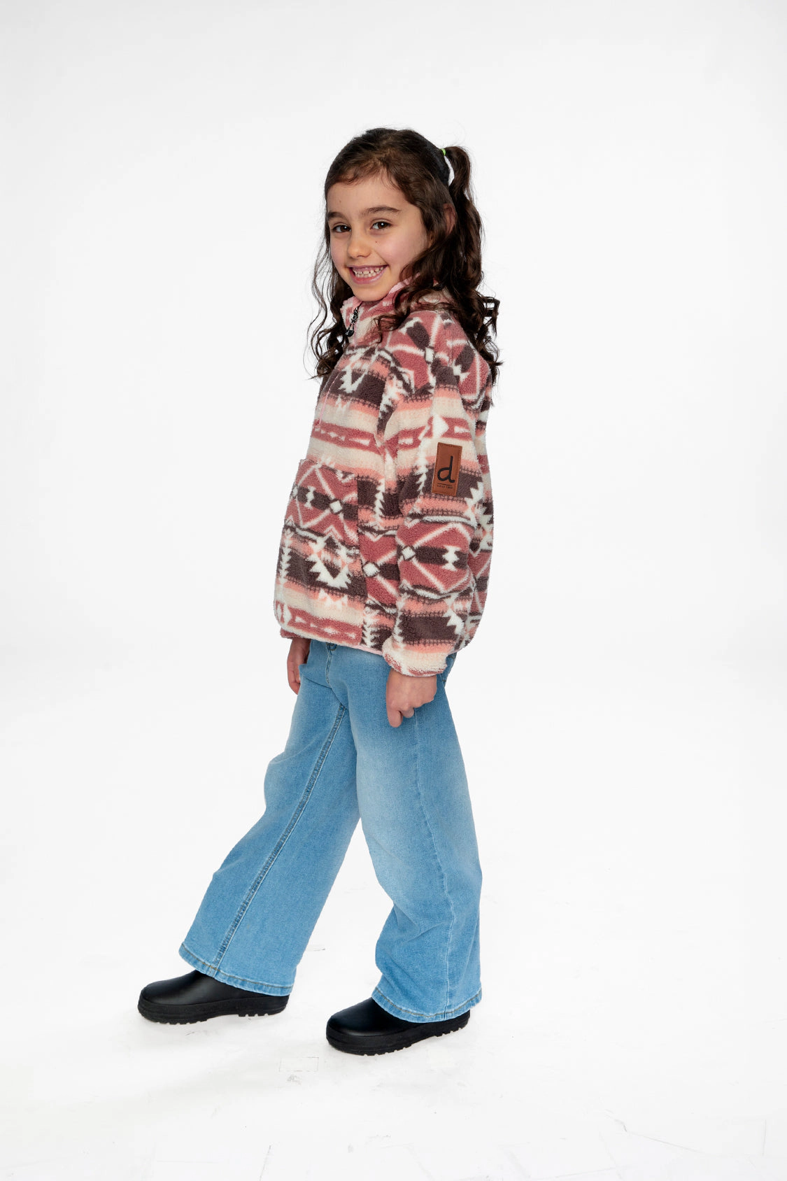 Deux par Girls Aztec Pattern Mid-Season Plush Pullover Jacket