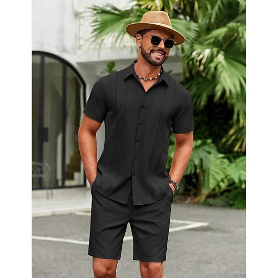 COOFANDY Mens Short Sleeve Button Down Shirt Tropical Leaf Print