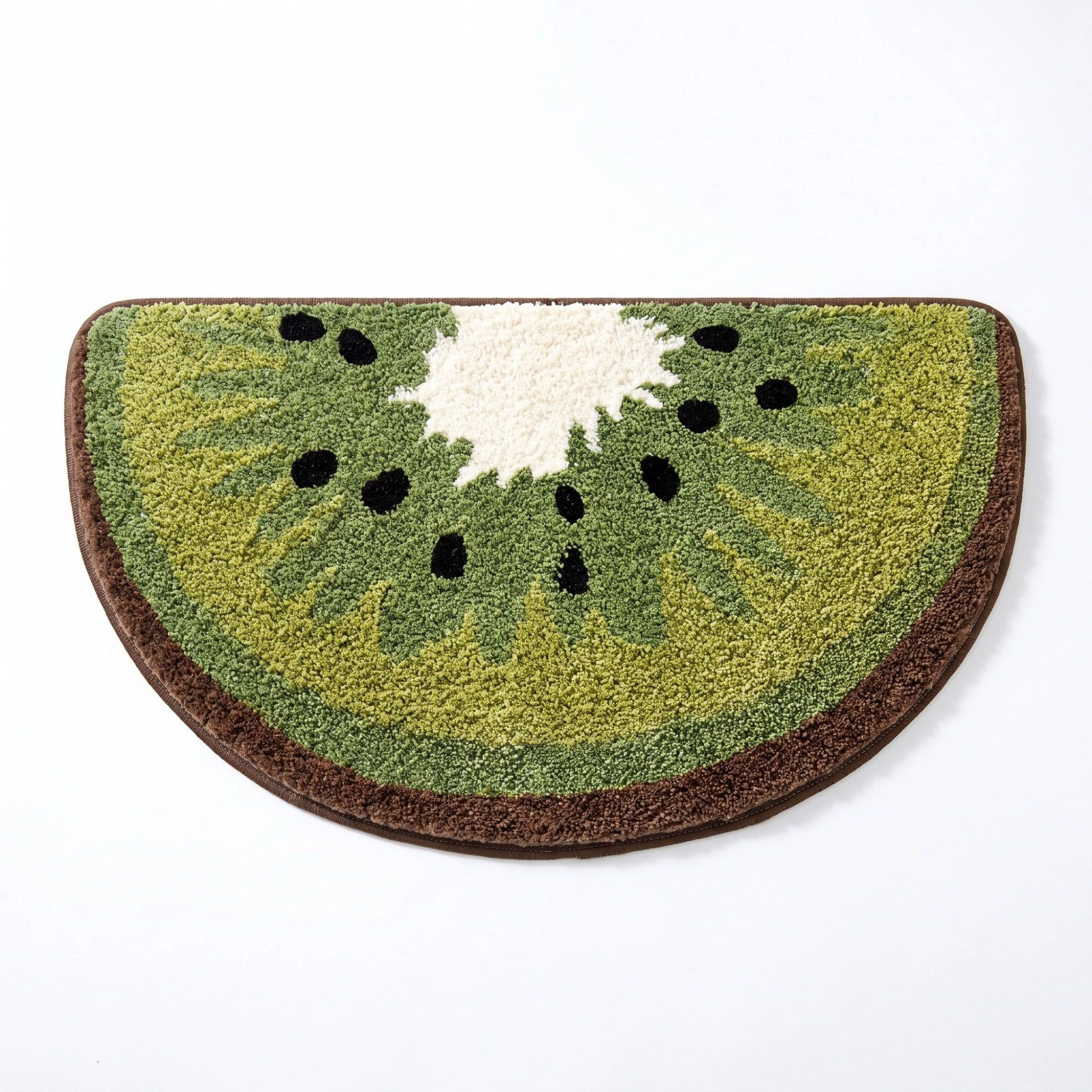 Alilang Unisex Kiwi Fruit Slice Plush Semicircle Bathroom Mat with Green Tufted Design