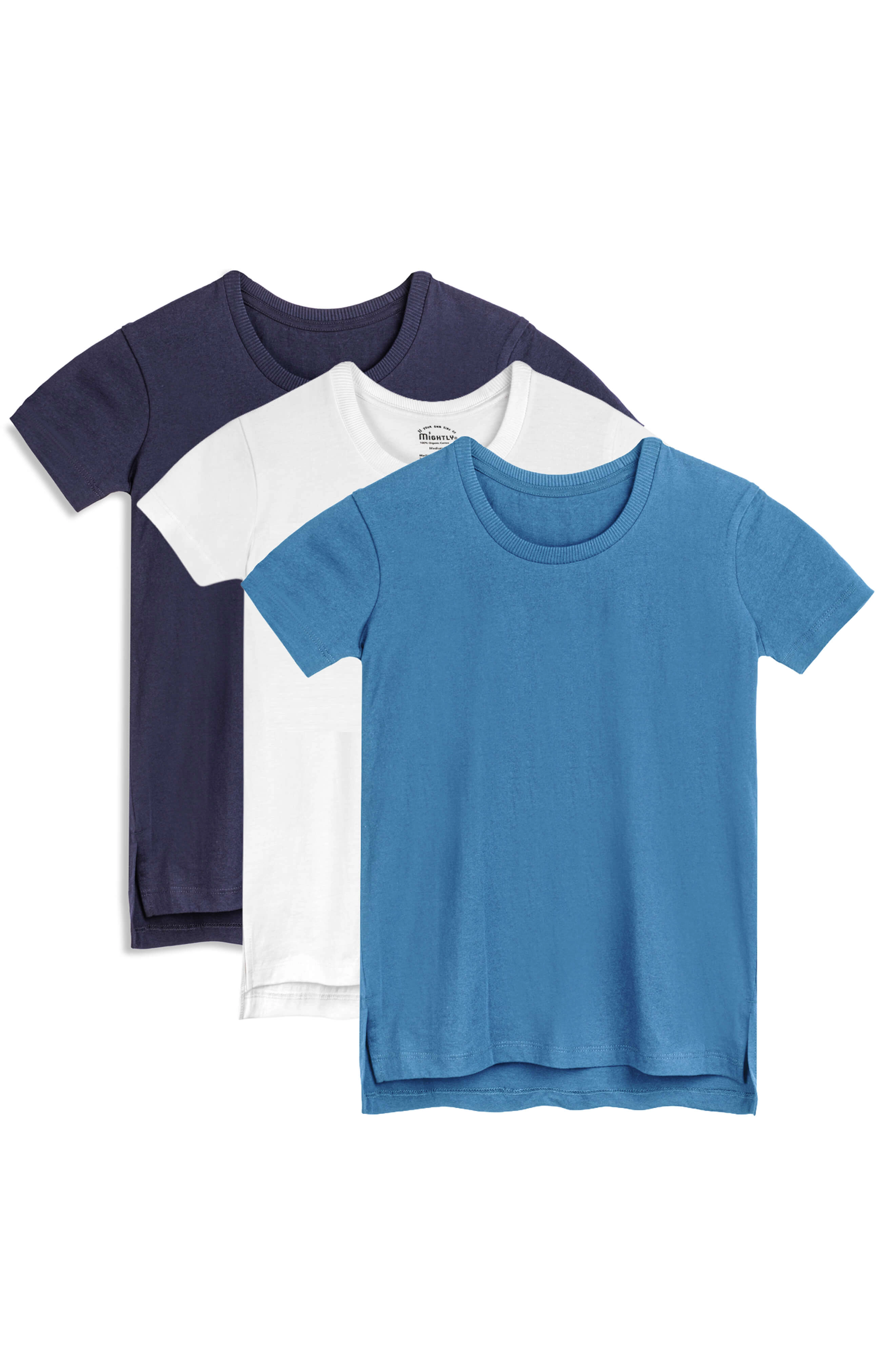 Mightly Girls Organic Cotton Extended Lenth Short Sleeve T-Shirts, 3pack