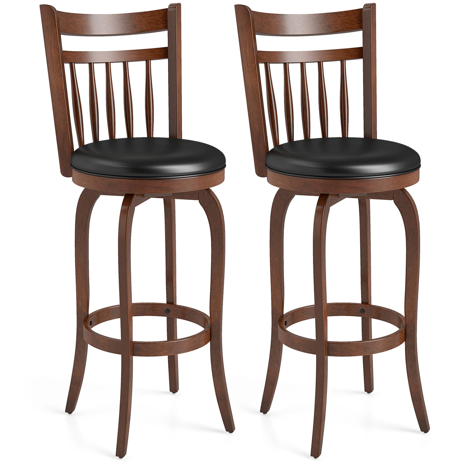 SUGIFT 360° Swivel Counter Height Faux Leather Bar Stool Set of 2 330-lb Capacity 24-in Seat Height Expresso and Black