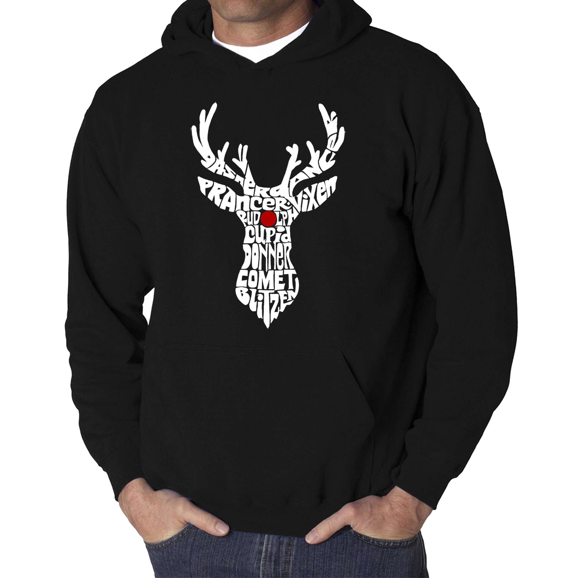 LA Pop Art Men's Word Hooded Sweatshirt - Santa's Reindeer