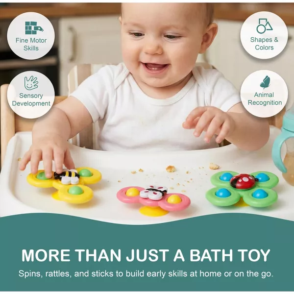 Sperric Suction Cup Spinner Toys - Suction Cup Fidget Spinner Bath Toys, Spinning Top Baby Sensory Toys for Toddlers 1-3