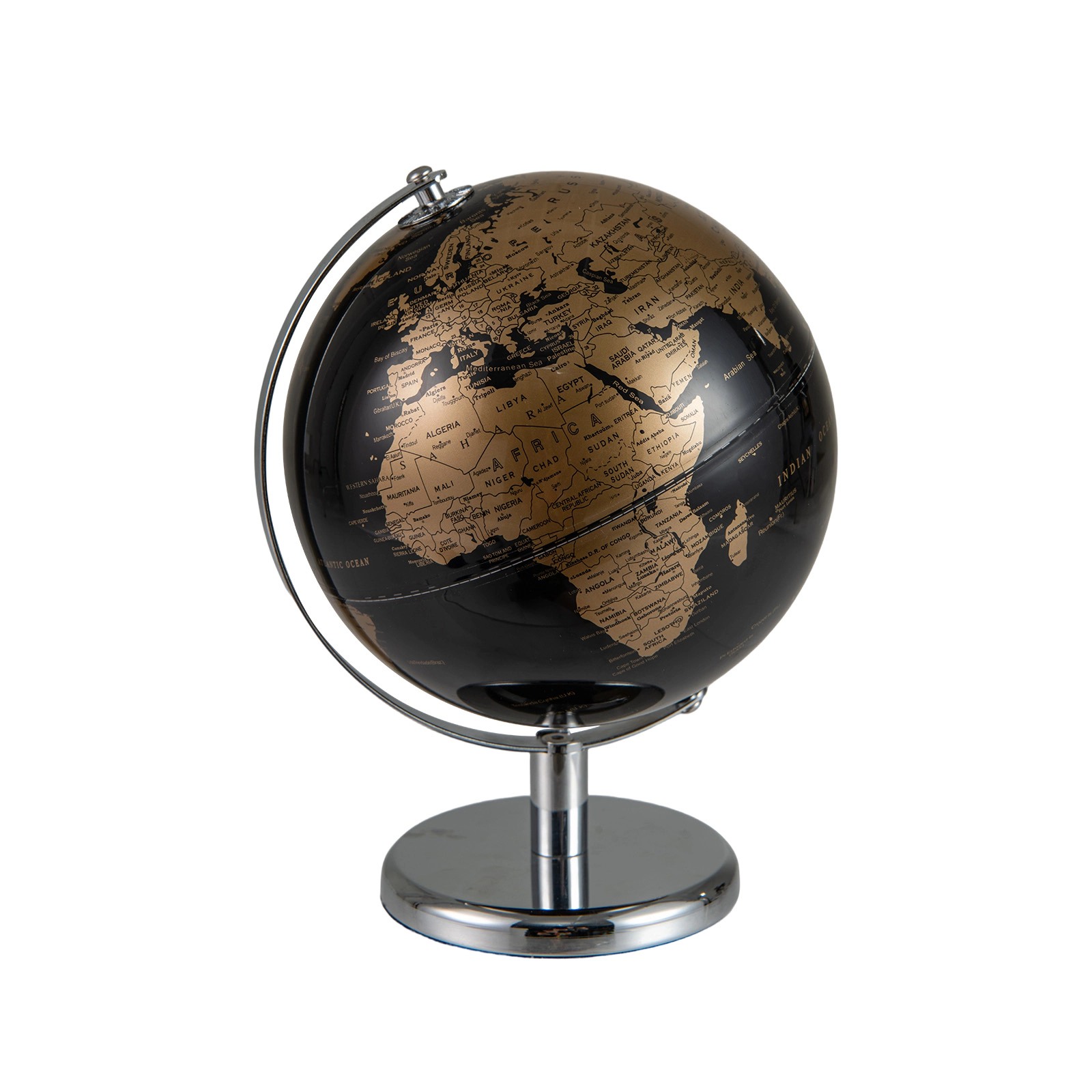 SUGIFT 8-in Rotating World Globe with Time Zone Markings Electroplated Metal Frame and Non-Slip Base