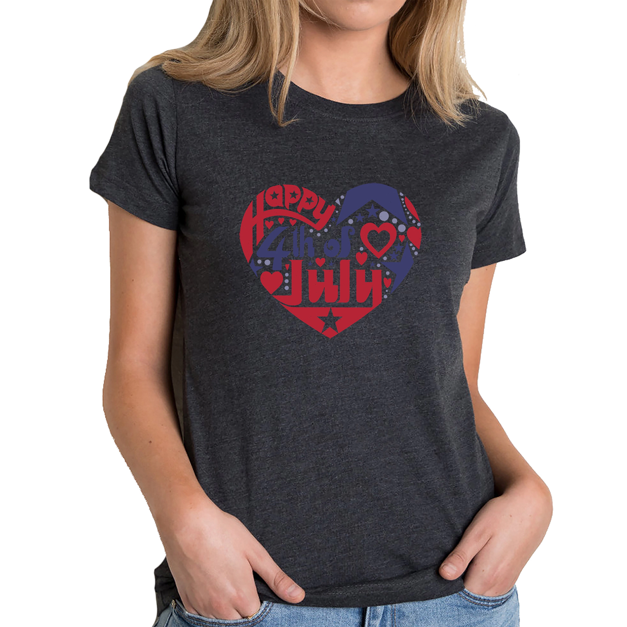 LA Pop Art Women's Cotton/Poly Blend Word TShirt - July 4th Heart