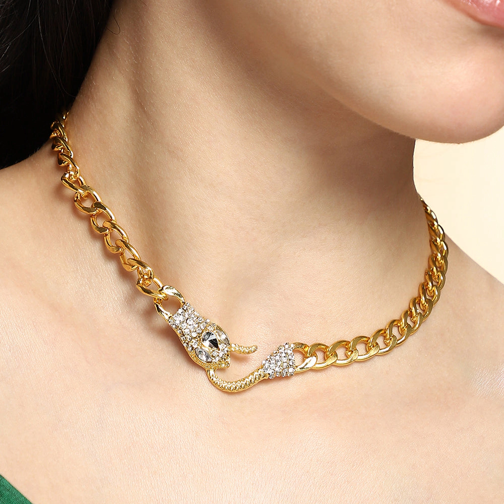 SOHI Women's The Bijou-Snakehead Chain Necklace - California Gold