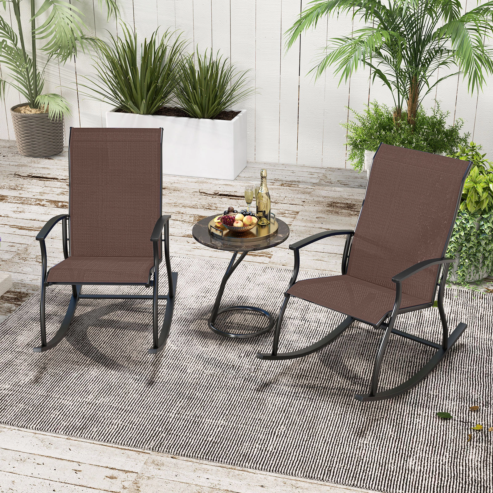 LJG 2 Pieces Outdoor Rocking Chairs with Breathable Backrest