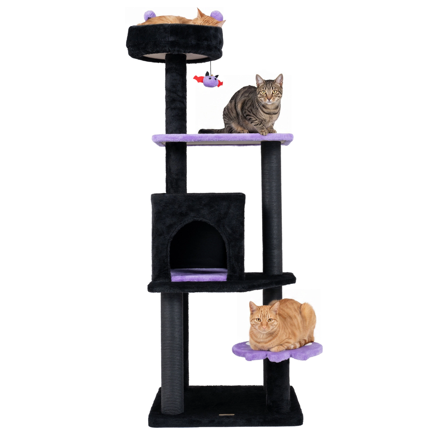 LJG 57" Spooky Cat Tower with Padded Perch and Spider-Shaped Hanging Toy