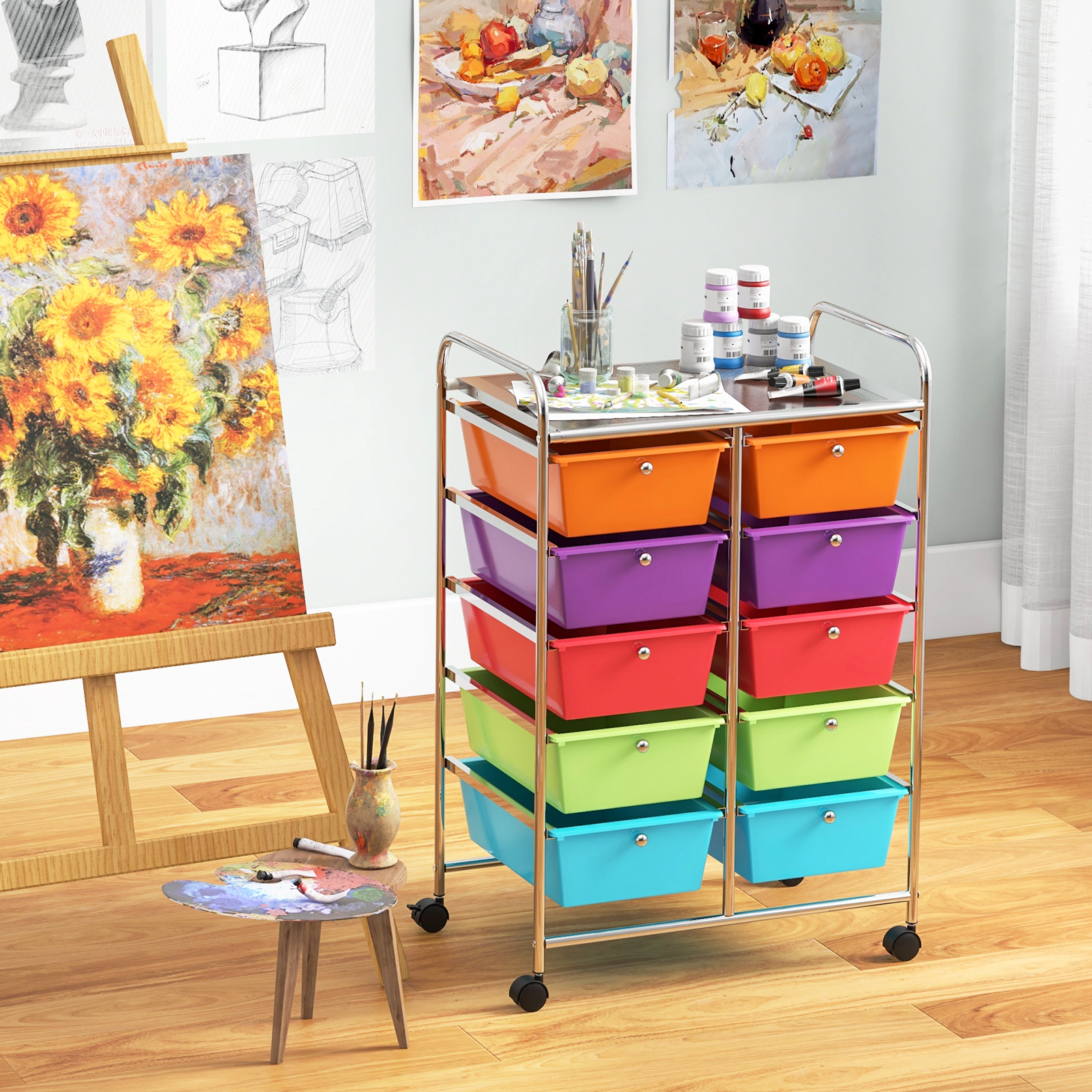SUGIFT 10-Drawer Rolling Storage Cart with 5 Deep Drawers and Locking Wheels
