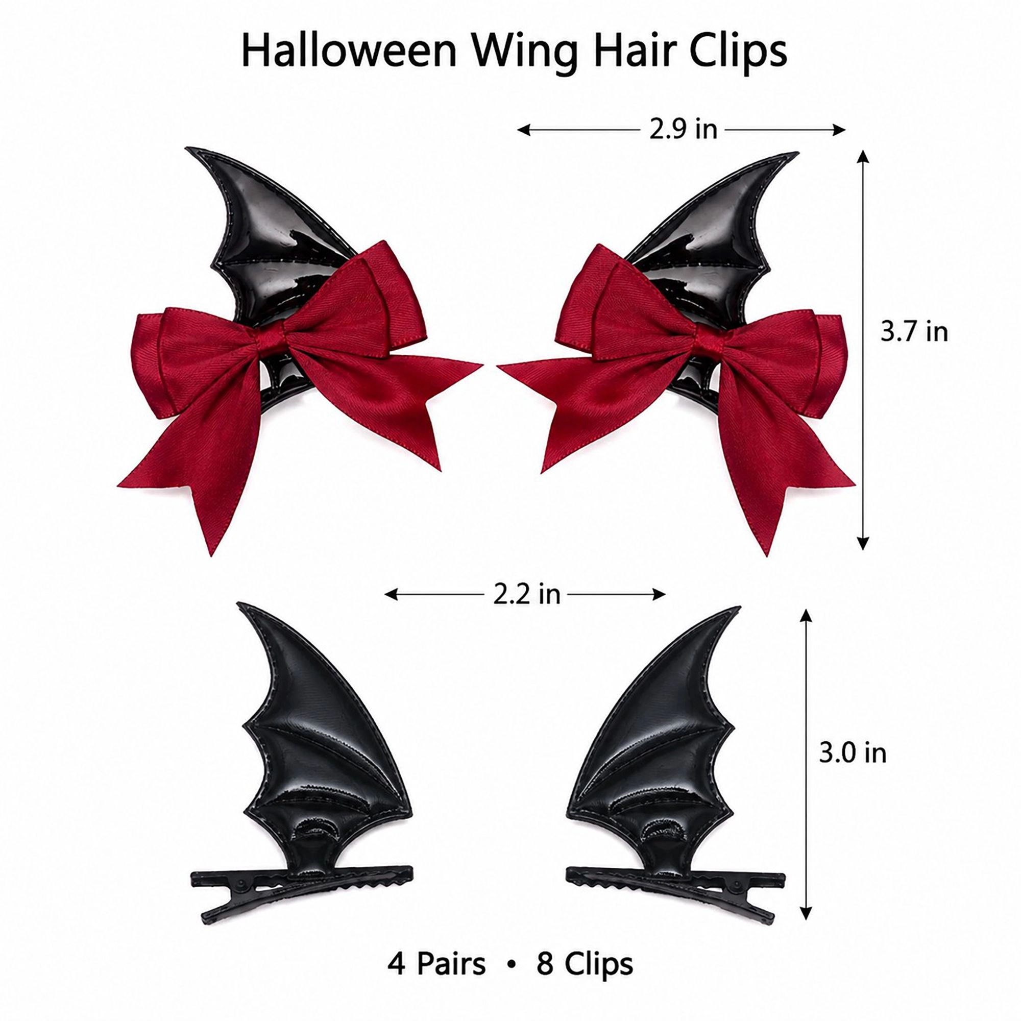 Alilang Women's 8-Piece Halloween Bat Wing Satin Bow Hair Clip Set