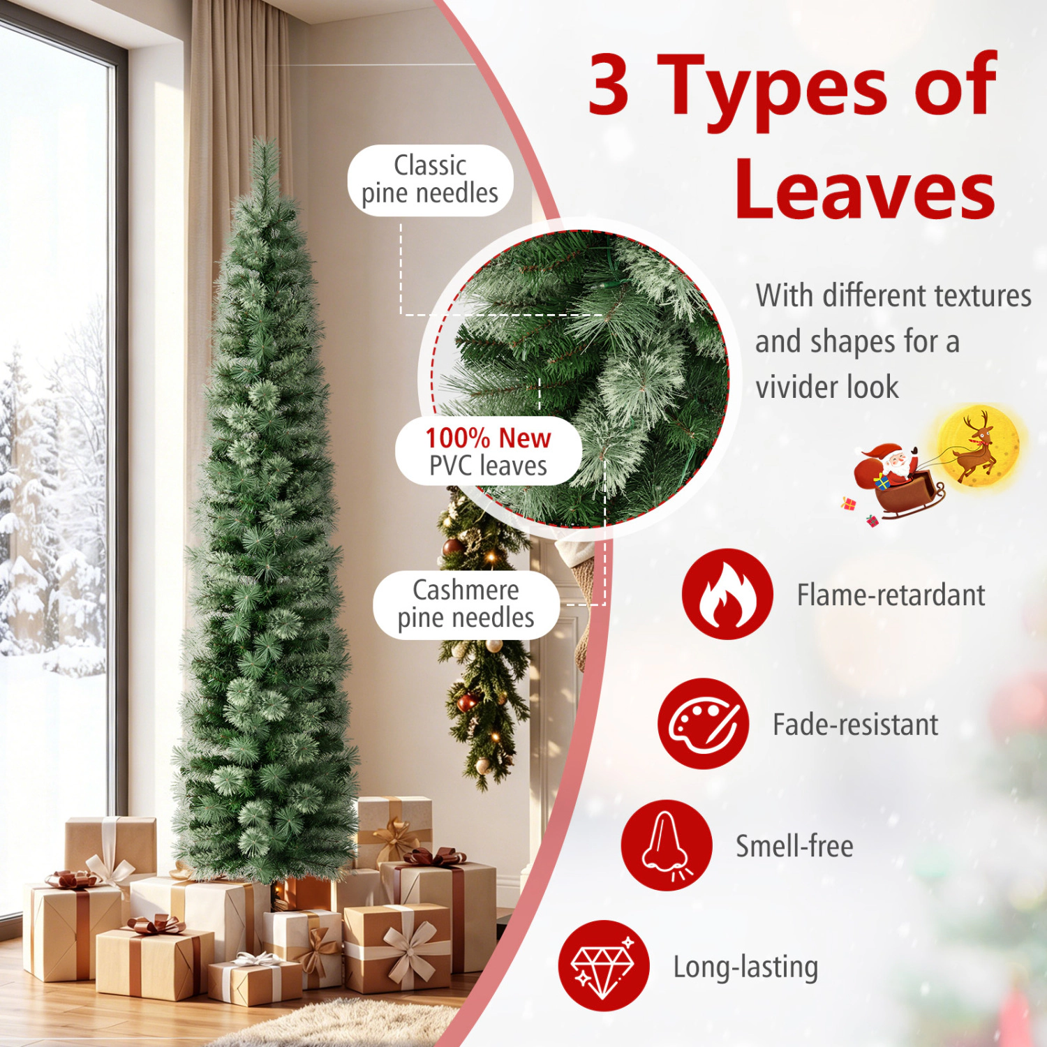 SlickBlue Pre-Lit Slim Christmas Tree with Warm White LED Lights