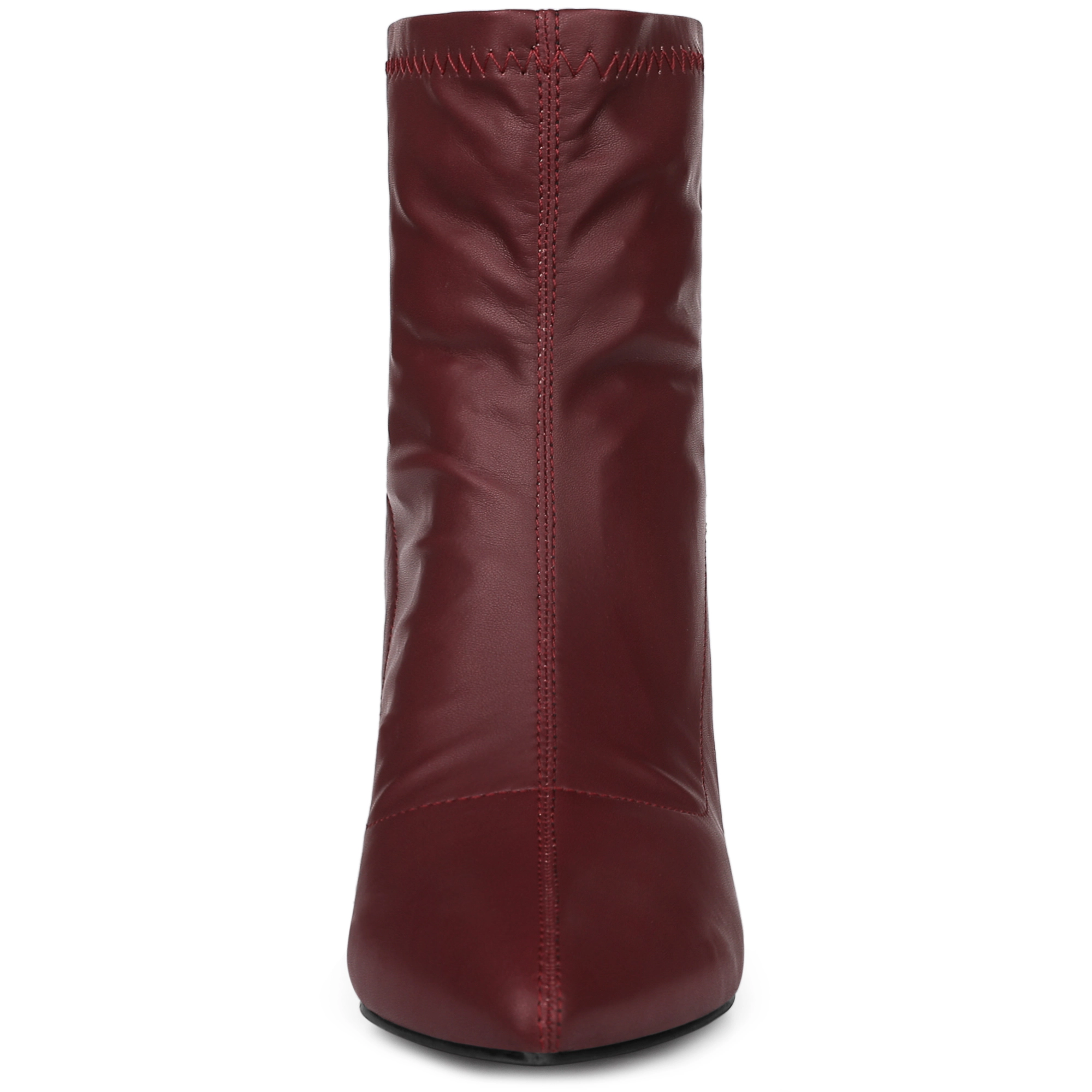 BLISSFUL STEP Women Pointy Toe Back Zip Chunky Heel Ankle Boots