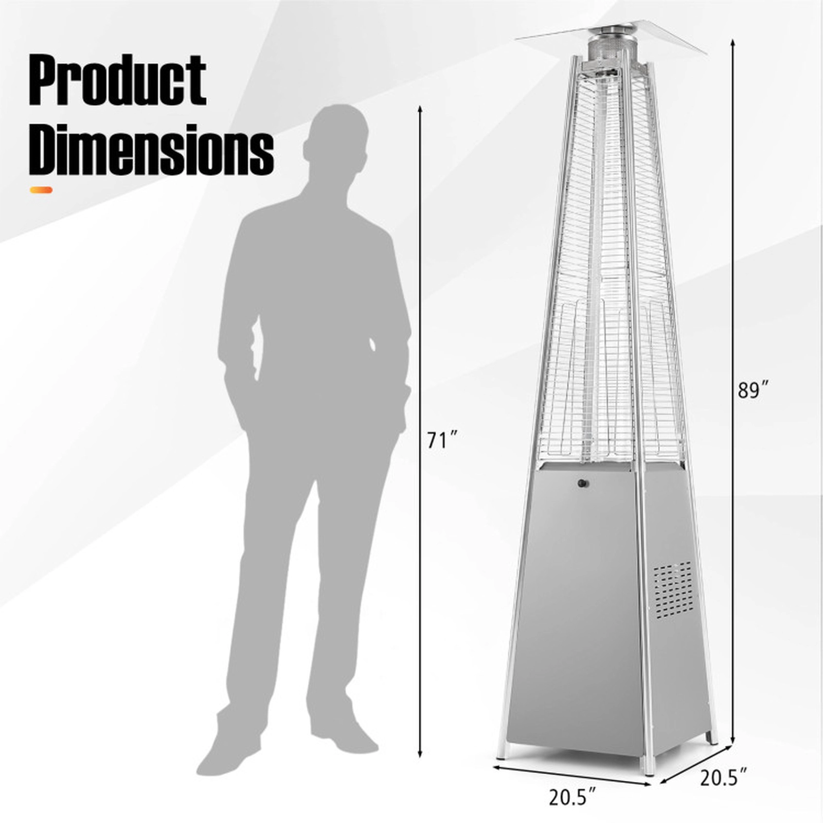 SUGIFT 45000 BTU Pyramid Patio Heater with Triple Safety Protection and Zippered Cover Silver Black Gray