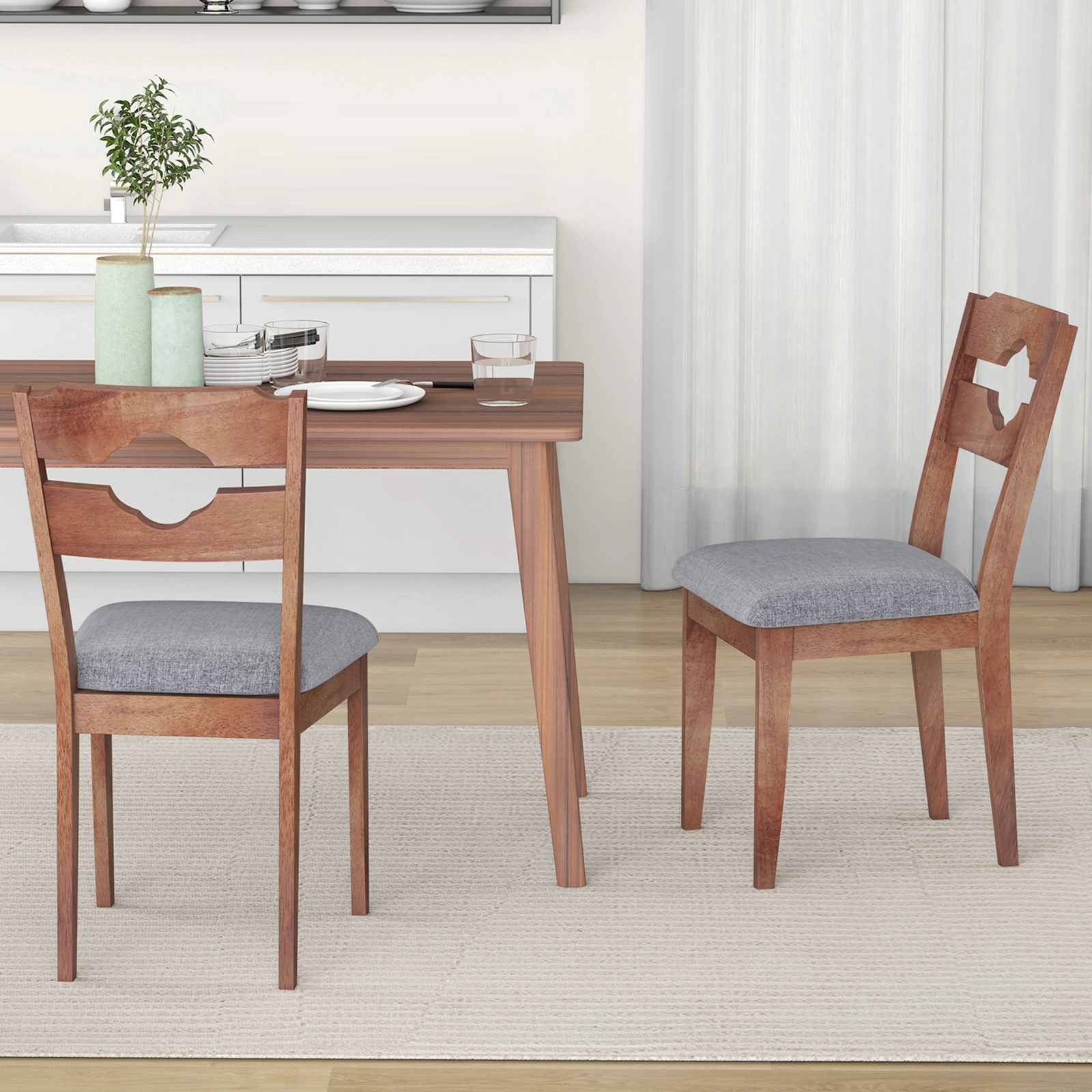 SUGIFT Fabric Upholstered Dining Chair Set of 2 with Padded Seat High Back 285-lb Capacity Brown+Gray