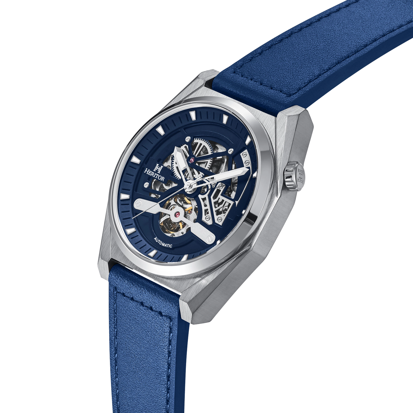 Heritor Automatic Amadeus Semi-Skeleton Leather-Band Watch