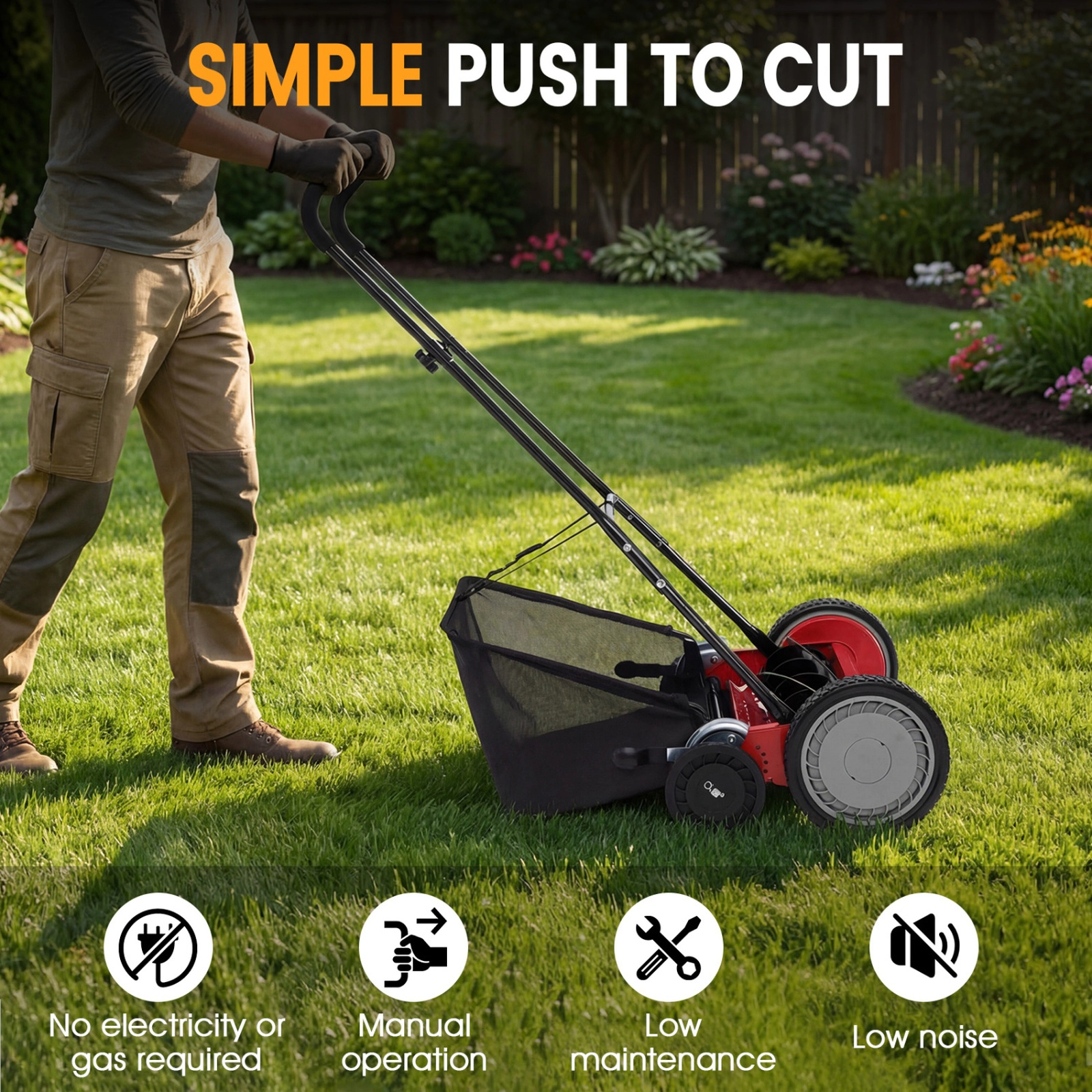 SUGIFT 18 in Push Reel Lawn Mower Red 5 Blade with Removable Grass Catcher