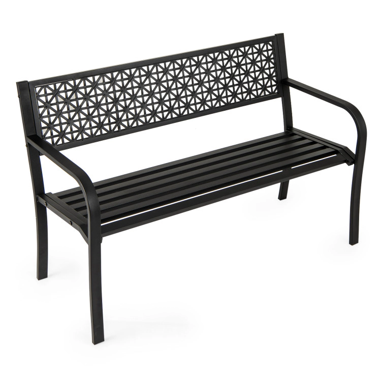 Hivvago 50 Inch Garden Bench With Patterned Backrest And Curved Armrests For 2-3 Person-Black
