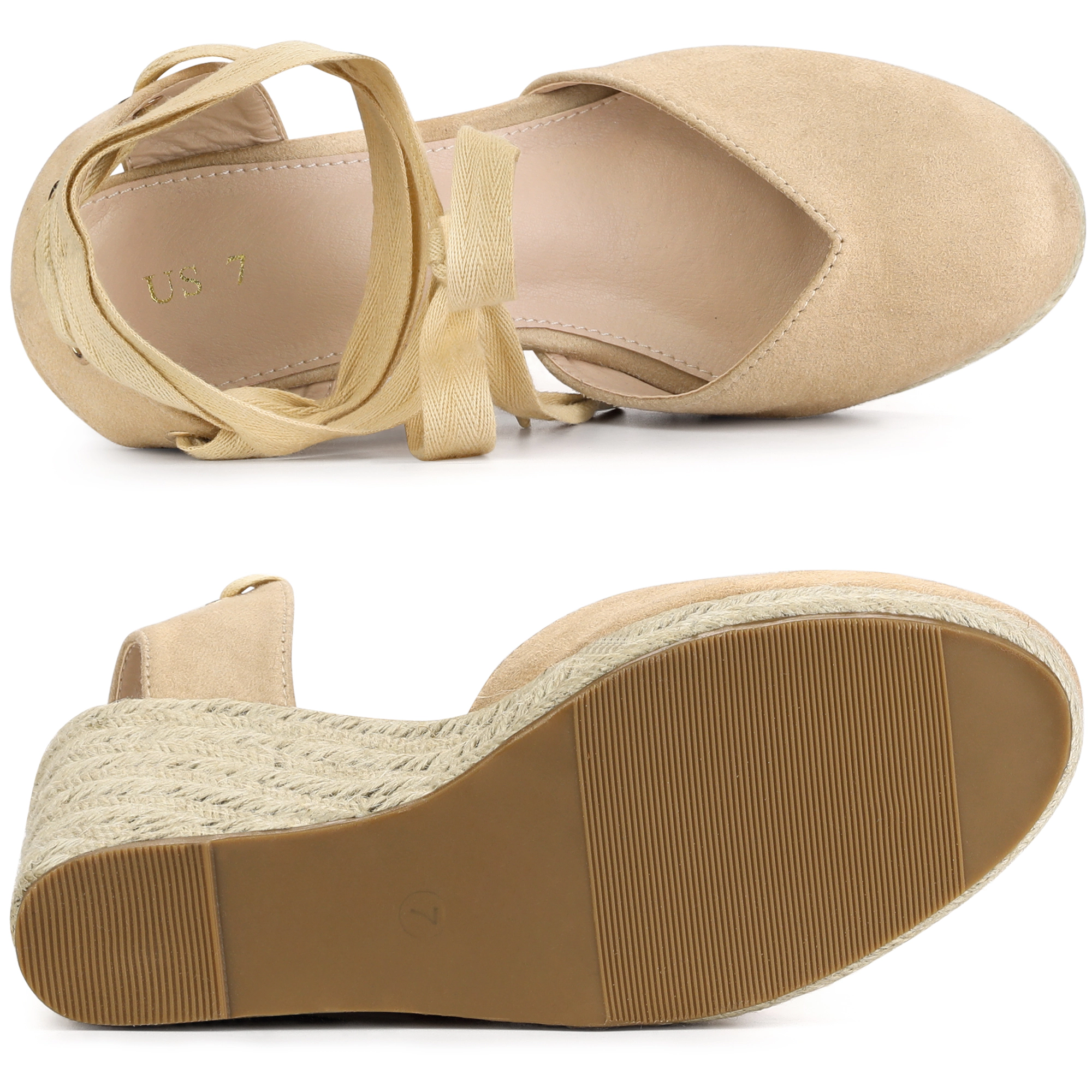 BLISSFUL STEP Women's Closed Toe Espadrilles Wedges Tie Up Wedge Sandals