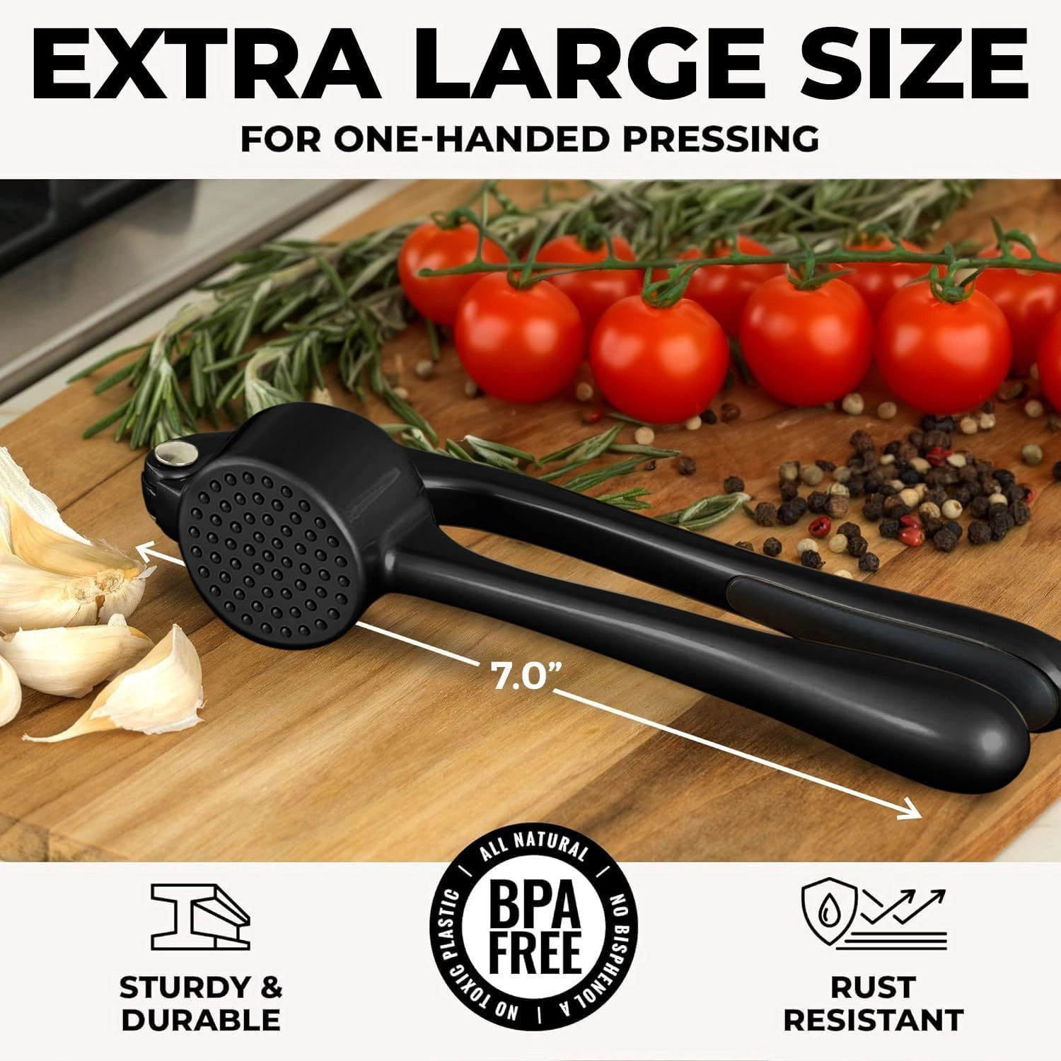 Zulay Kitchen Large Premium Garlic Press Set - Bigger Bowl for