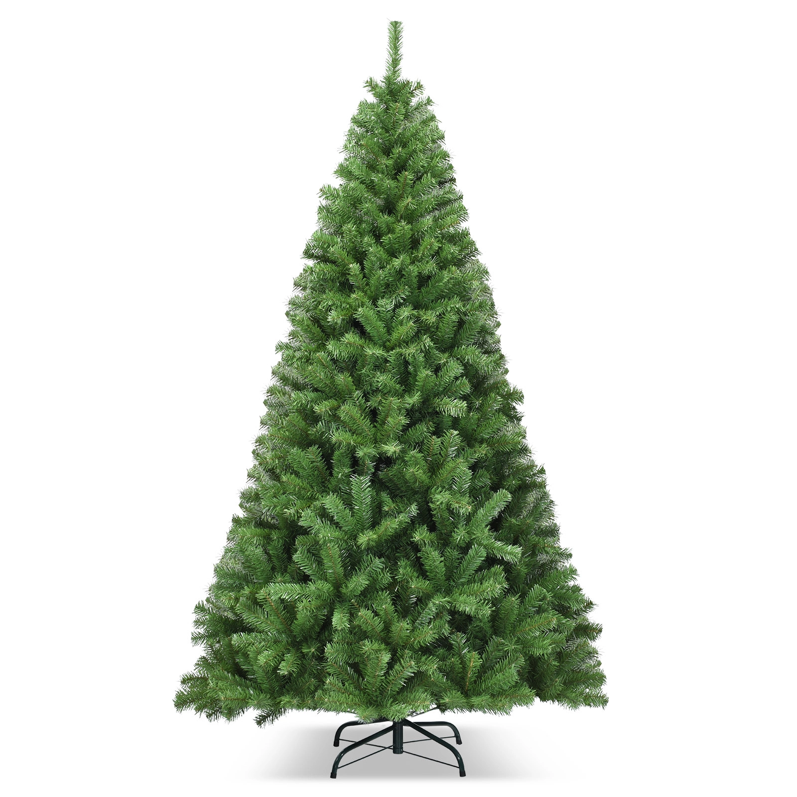 SUGIFT 7.5-ft Hinged 3 Section Iron Stand Unlit Artificial Christmas Tree 1346 Dense PVC Branch Tips Green